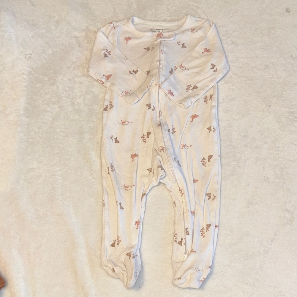 carters Cream Baby One-Piece Footed Sleeper with Pink & Brown Print 6-9 months